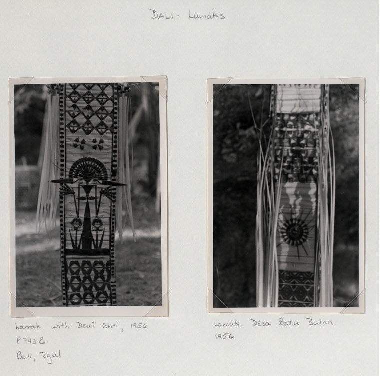 Bali - Lamaks: Lamak with Dewi Shri, 1956. Bali, Tegal (left); Lamak. Desa Batu Bulan, 1956 (right)