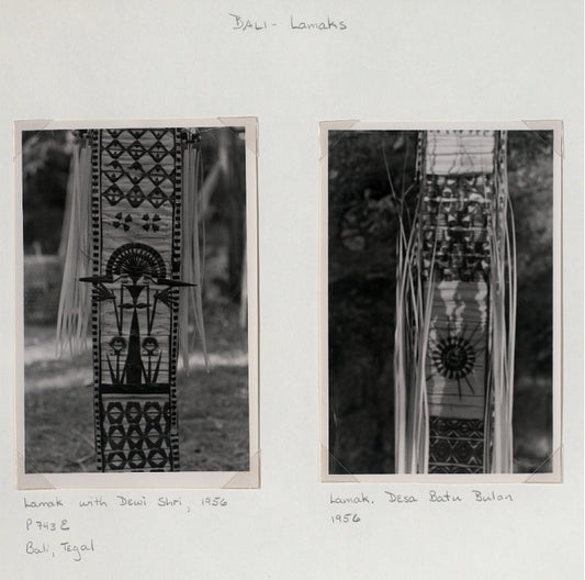 Bali - Lamaks: Lamak with Dewi Shri, 1956. Bali, Tegal (left); Lamak. Desa Batu Bulan, 1956 (right)