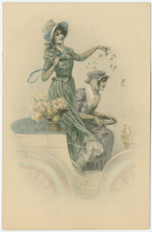 Two women in an automobile.