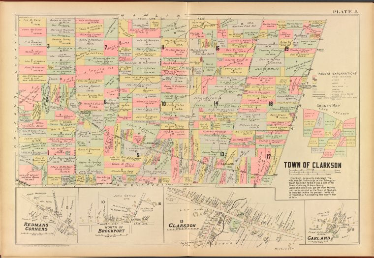 Monroe County, Double Page Plate No. 8  [Map of town of Clarkson, Garland, N. of Brockport, Redmans Corners]