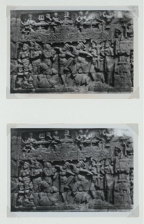Borobudur - Dance sculptures: Borobudur relief. A pair of dancers in identical movement