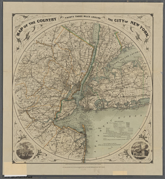 Map of the country thirty three miles around the city of New York