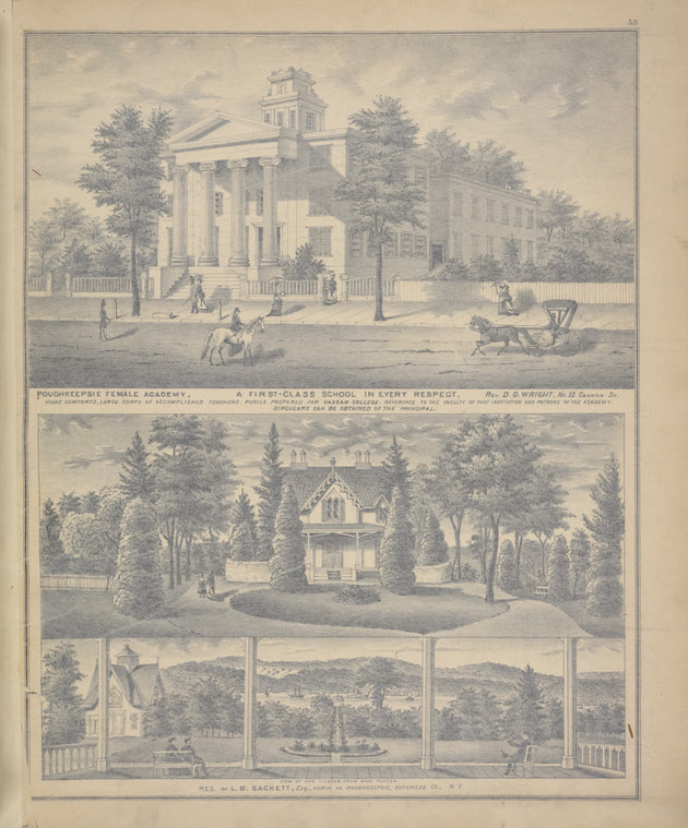 Poughkeepsie Female Academy, A First- Class School in Every Respect, Rev. D.G. Wright, No.12 Cannon St. ; Res. of L.B. Sackett, Esq., North Av. Poughkeepie, Dutchess Co., N.Y.