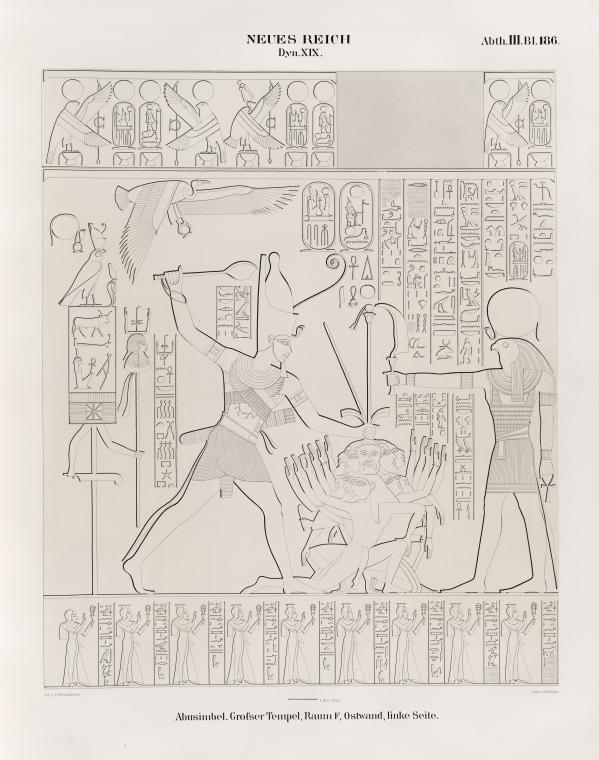 Neues Reich. Dynastie XIX.  Abusimbel [Abû Sunbul]. Grosser Tempel, Raum F, Ostwand, linke Seite.