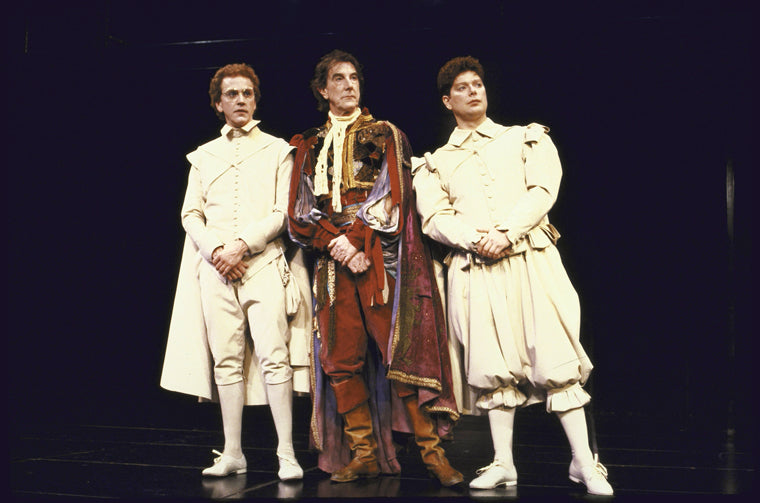 Actors (L-R) John Rubinstein, John Wood and Stephen Lang in a scene from the Roundabout Theatre's production of the play "Rosencrantz And Guildenstern Are Dead." (New York)