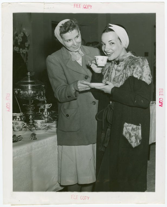 Contests - Coffee Making - Carmen Miranda drinking coffee with winner