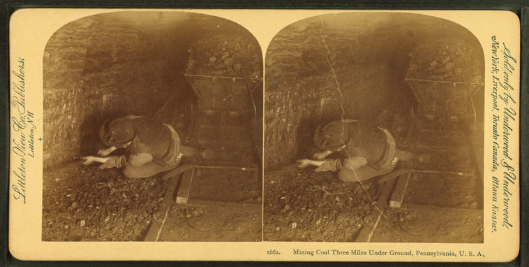 Mining coal three miles under ground, Pennsylvania, U.S.A.