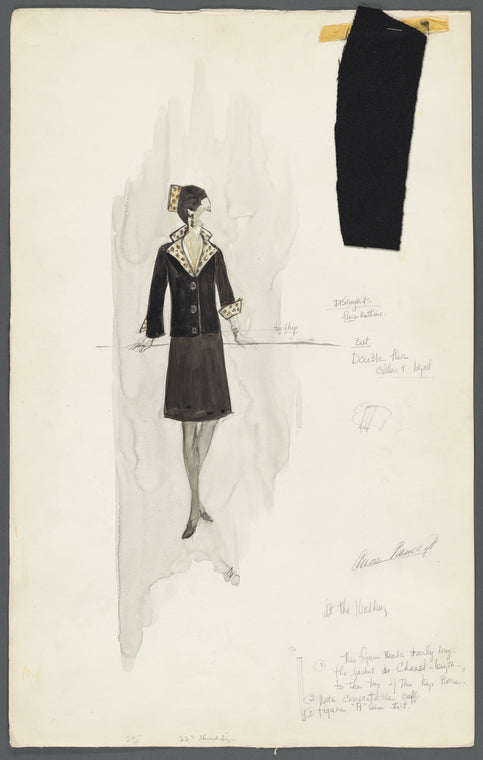 Costume design and swatch [Anne Bancroft, 'At the wedding'] for the motion picture The Graduate