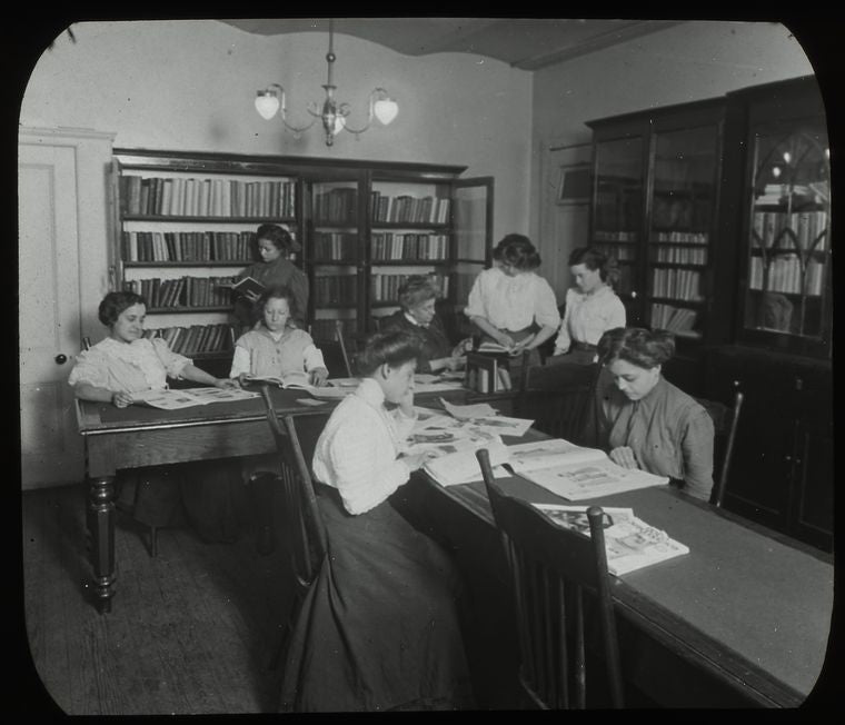 Italian Home Library : women reading in Italian Home Library, ca. 1910s