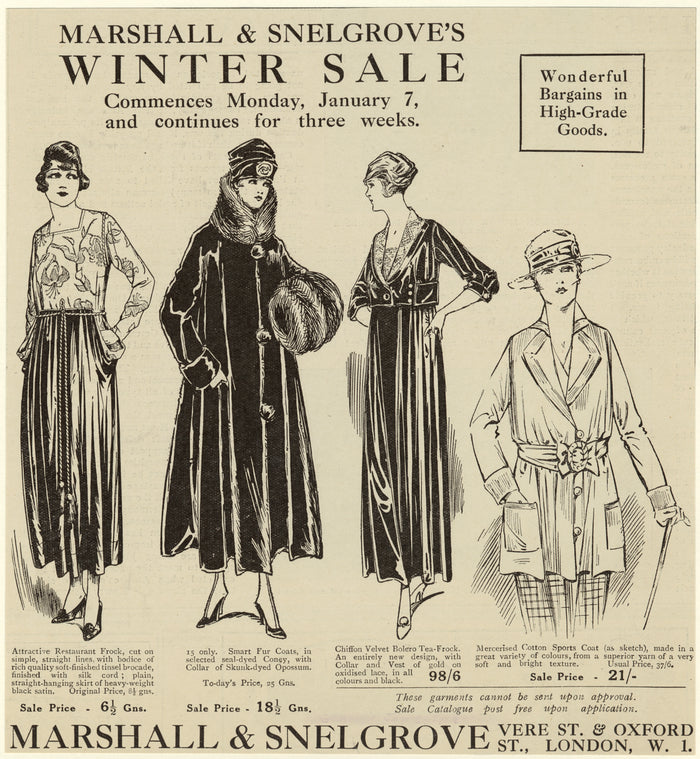 Restaurant frock ; Fur coat ; Chiffon velvet bolero tea-frock ; Mercerised cotton sports coat