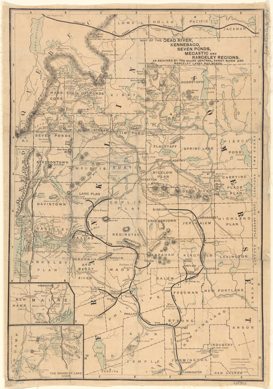 Map of the Dead River, Kennebago, Seven Ponds, Megantic and Rangeley regions: as reached by the Maine Central, Sandy River and Rangeley Lakes railroads