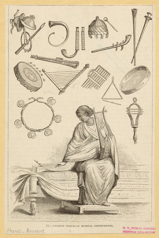 Ancient Etruscan musical instruments.
