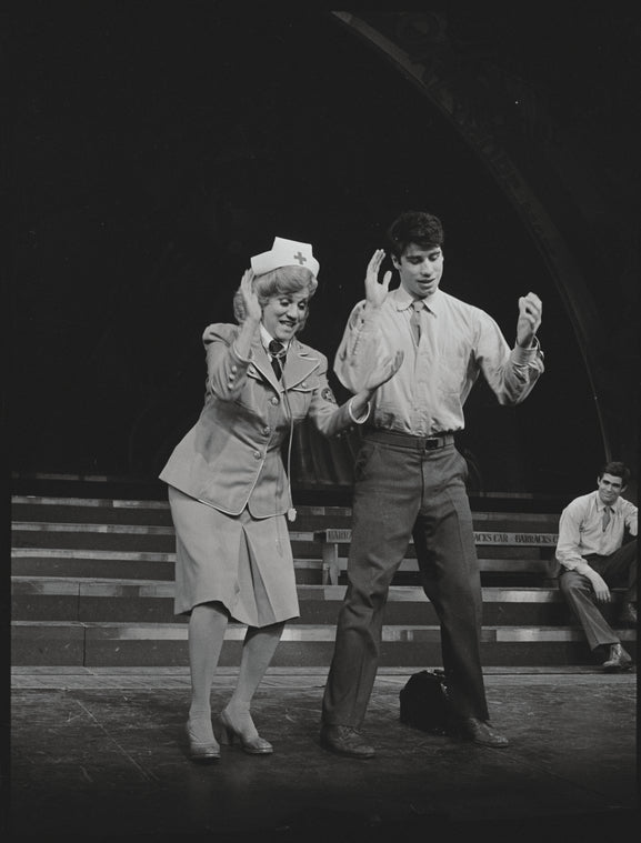 Patty Andrews and John Travolta in the stage production Over Here!