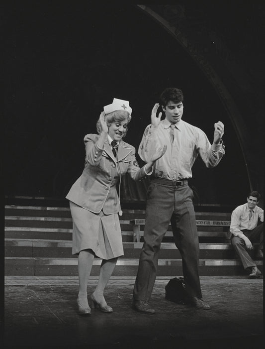 Patty Andrews and John Travolta in the stage production Over Here!