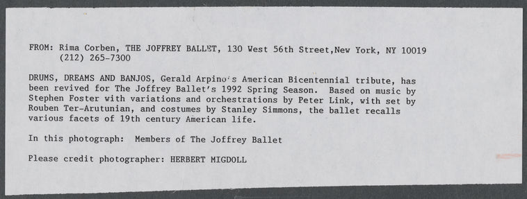 Members of the Joffrey Ballet in Drums, Dreams, and Banjos