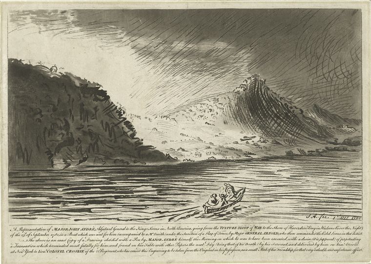 A representation of Major John Andre, Adjutant General to the King's forces in North America, going from the Vulture sloop of war to the shore of Haverstraw Bay in Hudsons River...