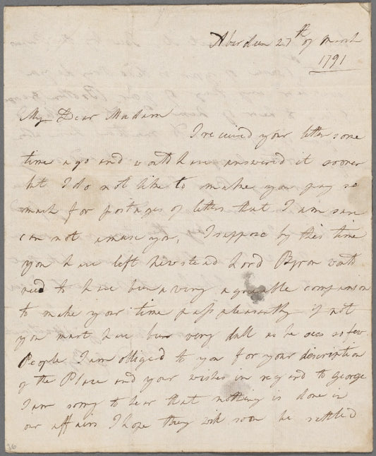 Autograph letter signed to Frances Leigh, 27 March 1791