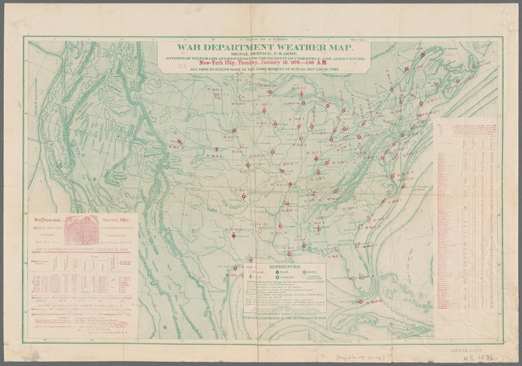 War Department weather map: New-York City, Tuesday, January 18, 1876, 1:00 A.M