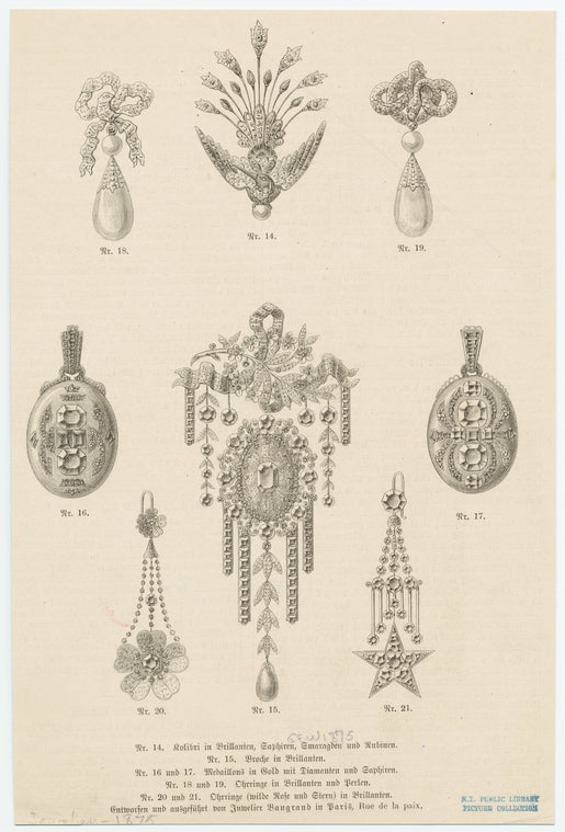 Earrings, pendants, and brooches, nineteenth century