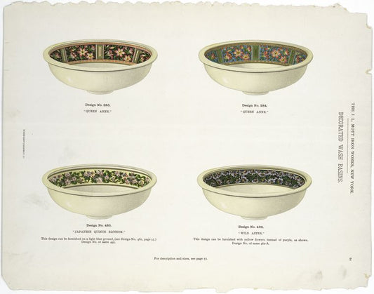 Decorated wash basins. Queen Anne, Japanese quince blossom and Wild aster.