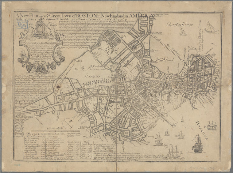 A new plan of ye great town of Boston in New England in America: with the many additionall buildings, & new streets to the year 1769