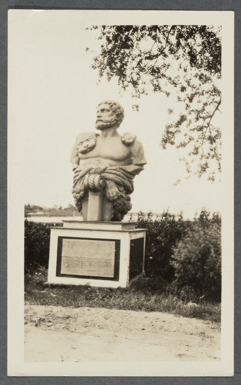 View of ship figurehead Hercules from the U.S.S. Ohio (built 1820 at the Brooklyn Navy Yard under Henry Eakford). Montauk Highway, opp. Canoe Place Inn. Canoe Place, Southampton