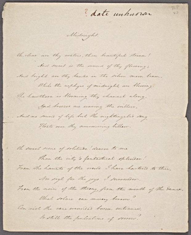 Holograph poem signed, "Midnight," ?1806