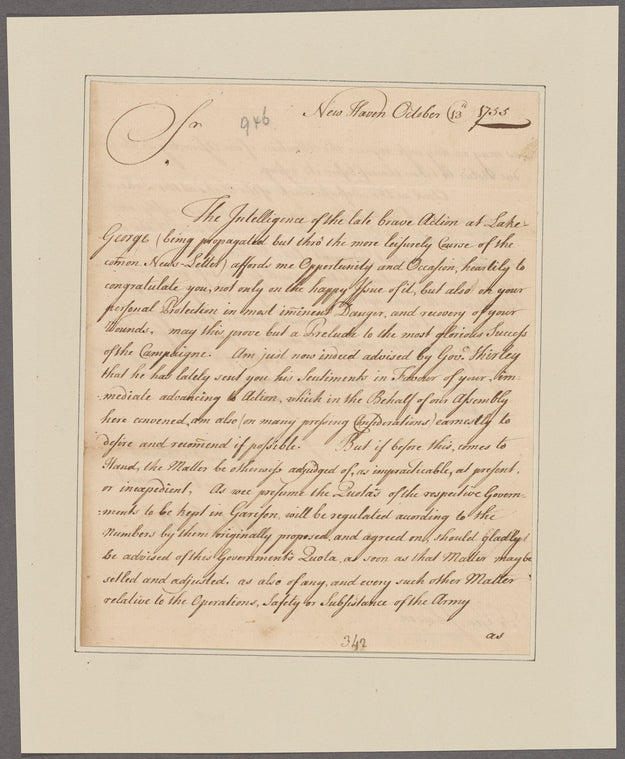 Fitch, Thomas. New Haven. To General [Sir William] Johnson