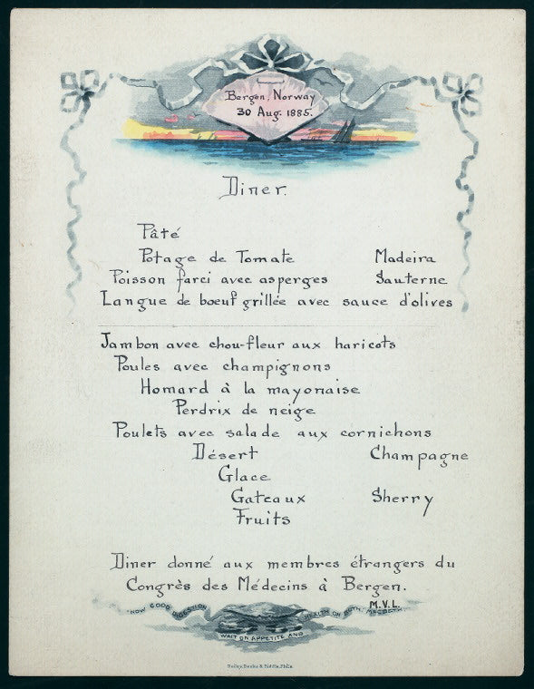 DINNER FOR MEMBRES ETRANGERS DU CONGRES DES MEDECINS A BERGEN [held by] ? [at] "BERGEN, NORWAY"