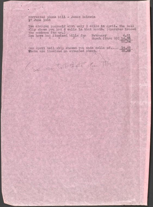 Itemized phone bill, June 17, 1955