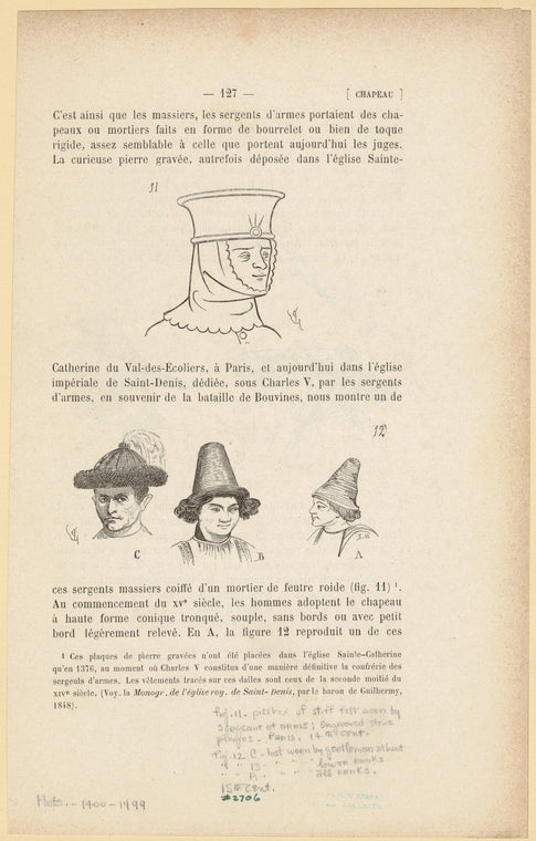Pillbox of stiff felt worn by sergeant at arms ; Hat worn by gentlemen at hunt