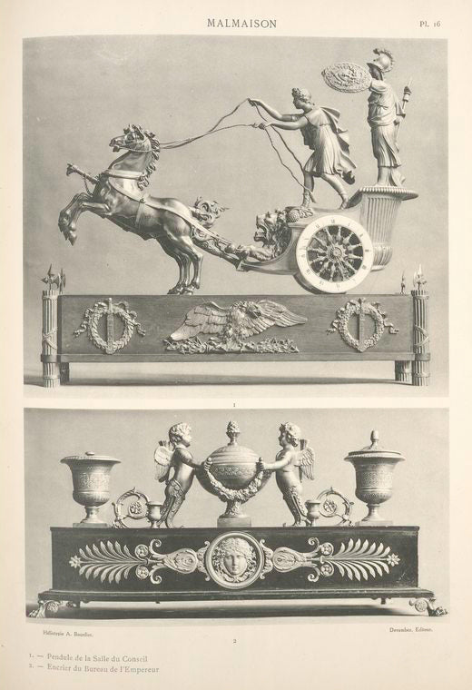 Malmaison: 1. Pendule de la Salle du Counseil. 2. Encrier du Bureau de l'Empereur