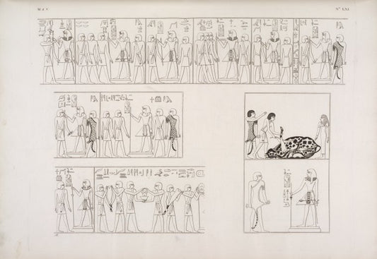 Serie di scene della tomba medesima, che figurativamente rappresentano le cerimonie del rituale praticato nell'approvazione e nella tumulazione del re defunto.