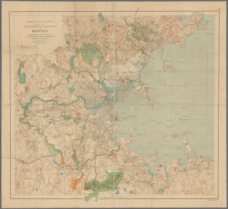 Map of the Metropolitan District of Boston: showing local public reservations, the holdings of the Metropolitan Park Commission and additions which have been proposed