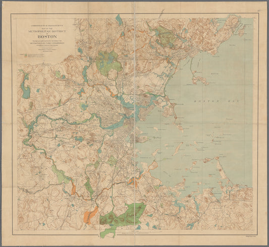 Map of the Metropolitan District of Boston: showing local public reservations, the holdings of the Metropolitan Park Commission and additions which have been proposed
