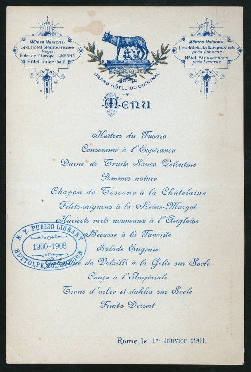 DINNER [held by] GRAND HOTEL DU QUIRINAL [at] "ROME, ITALY" (HOTEL;)
