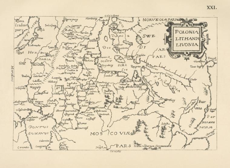 Karta Polonia, Lithania, Livonia iz Theatrum Principum Orbis Universi. Tekst str.12.