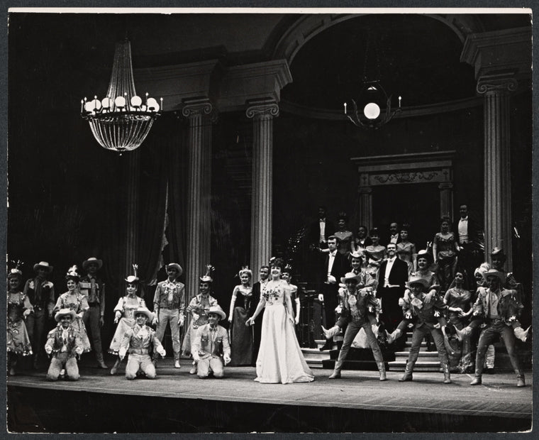 Ethel Merman (center) and company in the stage production Annie Get Your Gun
