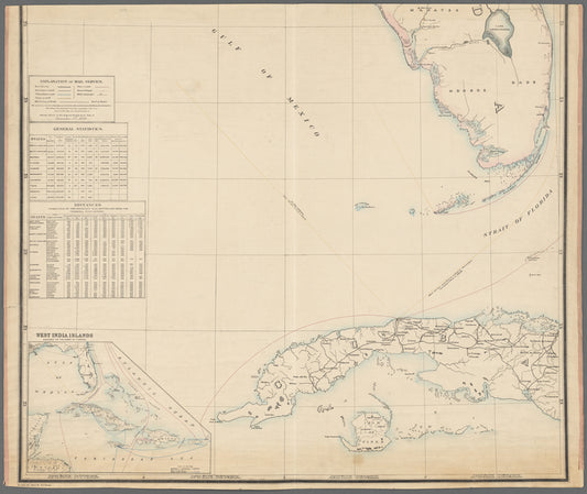 Preliminary post route map of the state of Florida : with adjacent parts of South Carolina, Georgia and Alabama : showing also the neighboring West India Islands
