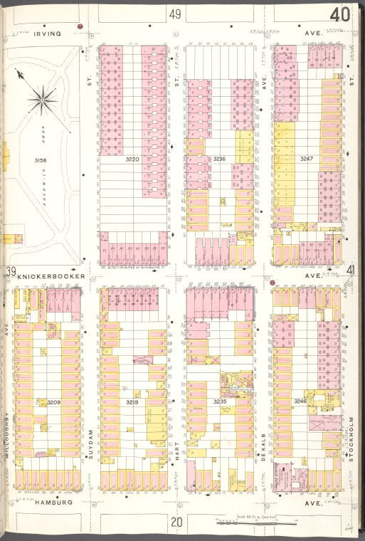 Brooklyn V. 9, Plate No. 40 [Map bounded by Irving Ave., Stockholm St., Hamburg Ave., Willoughby Ave.]