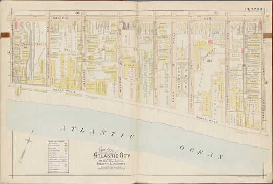 Atlantic City, Double Page Plate No. 3 [Map bounded by Pacific Ave., Kentucky Ave., Atlantic Ocean, Mississippi Ave.]