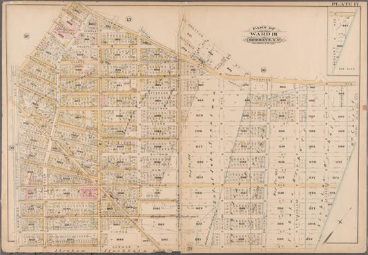 Plate 17: [Bounded by Flushing Avenue, Knickerbocker Avenue, Grattan Street, Flushing Avenue, Covert Avenue, Myrtle Avenue, Cypress Street, Standhope Street, St. Nicholas Avenue, Harman Street, Bushwick Avenue and Bremen Street.]