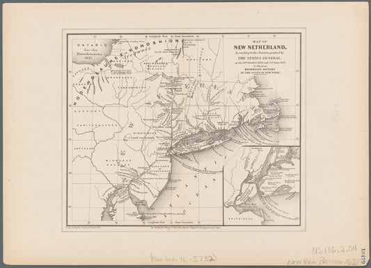 Map of New Netherland: according to the charters granted by the States General on the 11th October 1614 and 3rd June 1621 to illustrate Brodhead's History of the state of New York