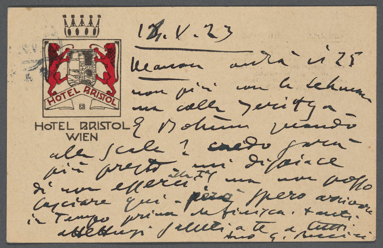 Postcard from Giacomo Puccini to Arturo Toscanini, October 14, 1923