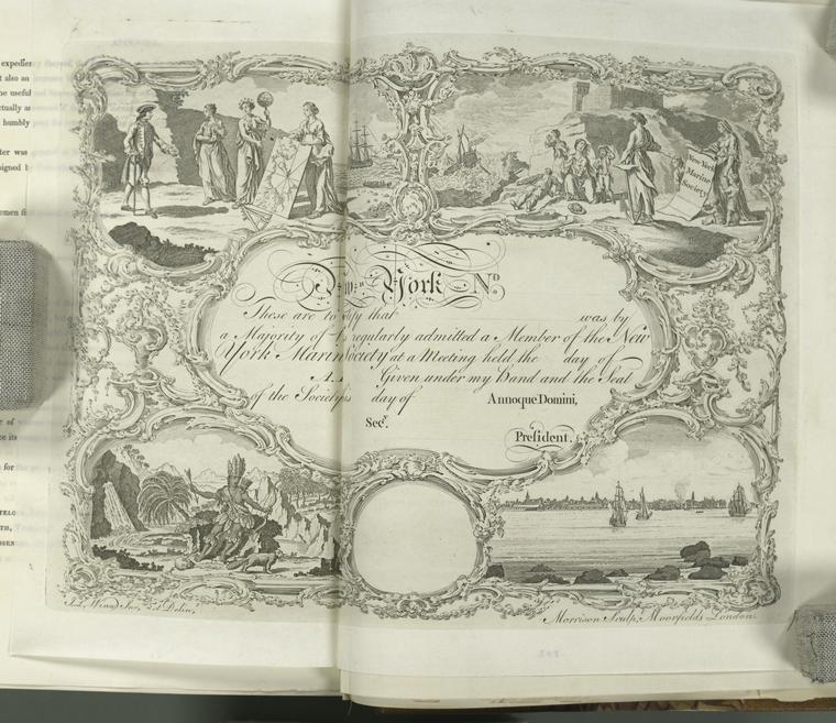 New York Marine Society member certificate.