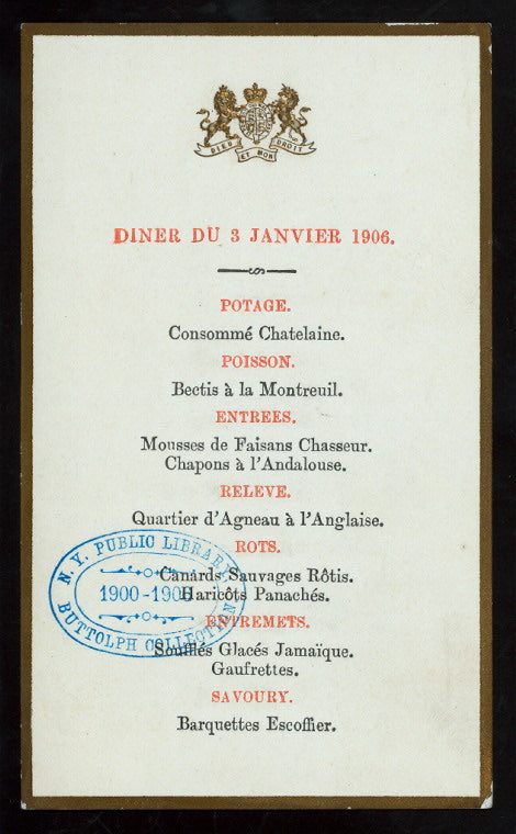 DINNER TO PRINCE AND PRINCESS OF WALES [held by] GOVERNMENT HOUSE [at] "CALCUTTA, INDIA" (FOR;)