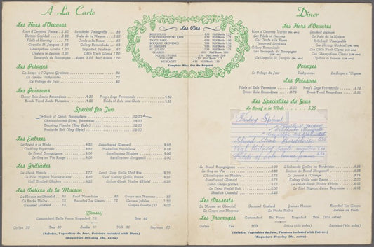 Dinner menu, Le Boeuf a la Mode