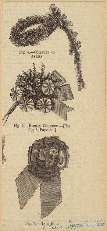 Coiffure of asters ; Ribbon coiffure ; Hair bow