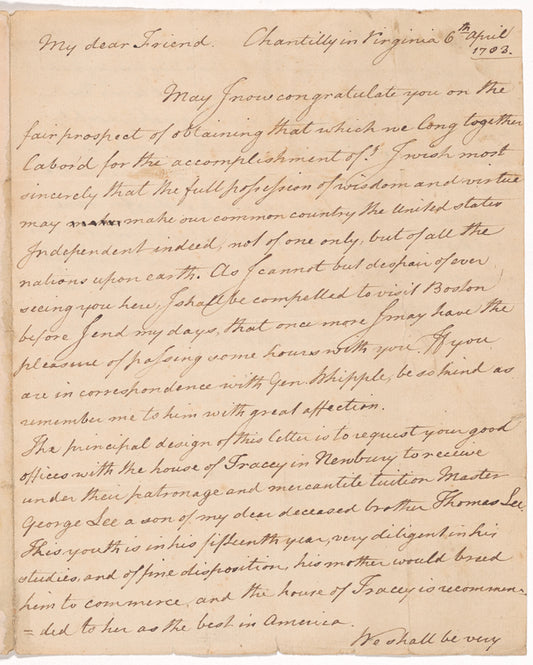 Letter from Richard Henry Lee