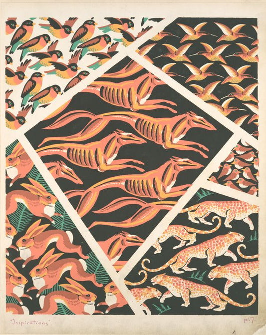 Six animal form compositions : birds (three), dogs, hares, leopards